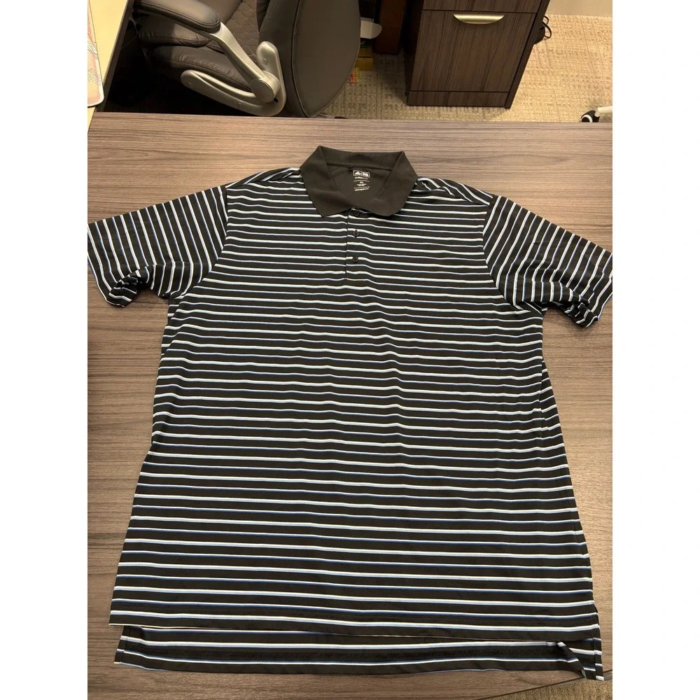 2‎ Adidas Golf Polo Shirt Bundle Men's 2XL Black Stripe & Blue Gray Climate